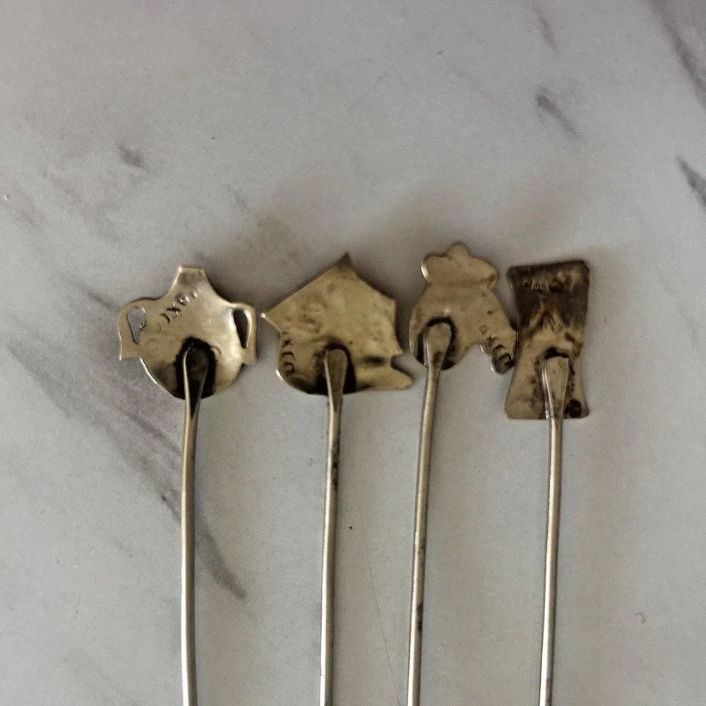 Vintage TAXCO Silver Olive Picks Forks Set of 8 Bar Ware Appetizers Mexico HHH